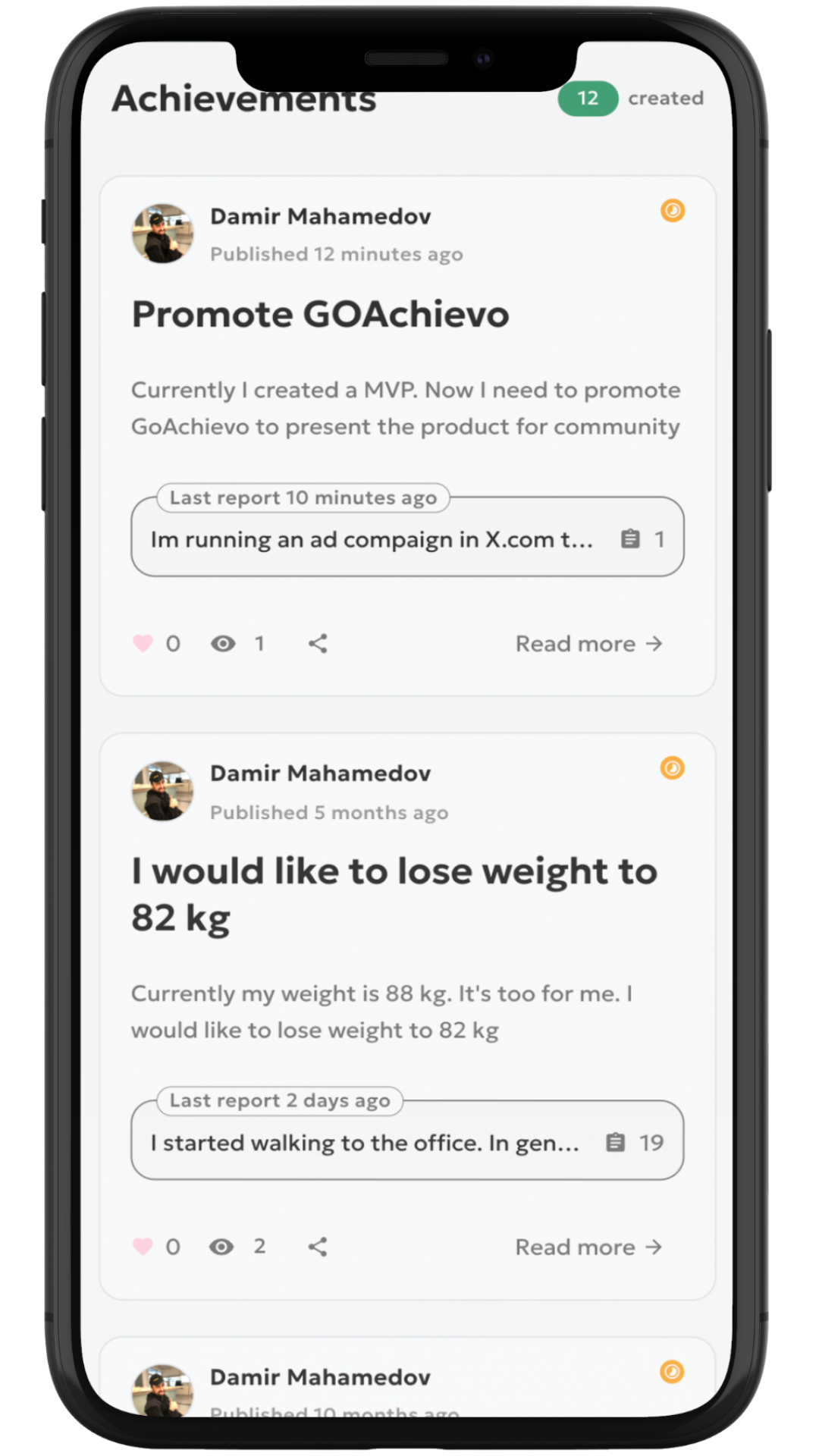 Goachievo achievements list screen