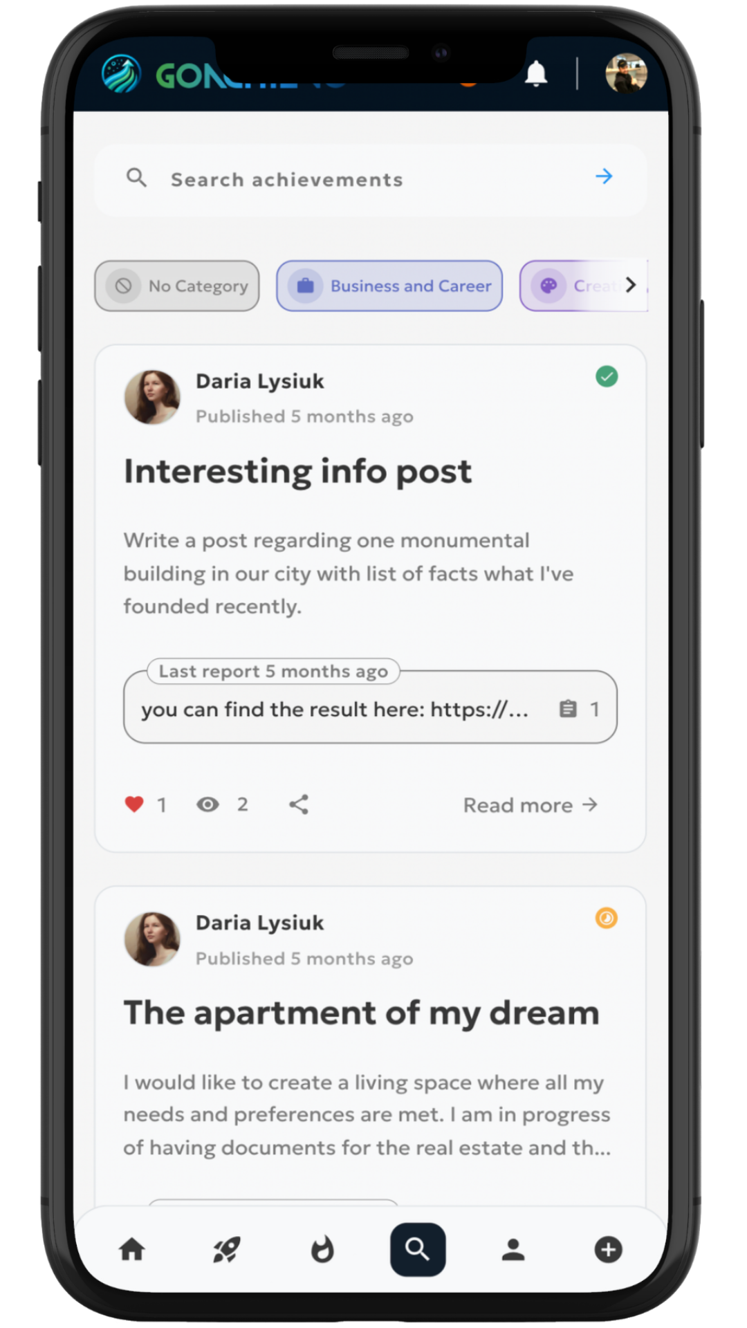 Goachievo search screen
